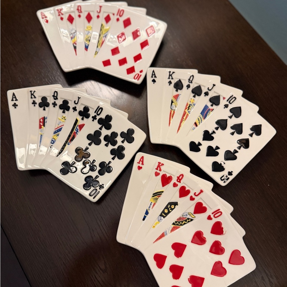 Fitz and Floyd Playing Card Ceramic Plates - Red, Black, White